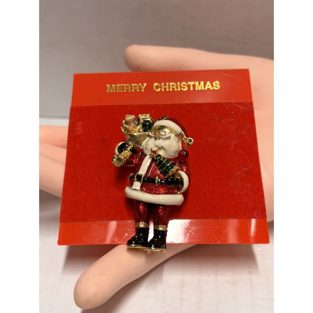 Vintage‎ Merry Christmas Santa Claus Moving Legs Pin Brooch Made in Thailand